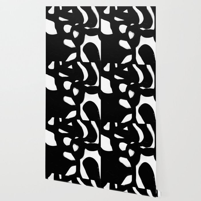 Maze Black & White Minimalist Abstract Mid century Ink Art Dark Brush Strokes Wallpaper Gallery Image 2