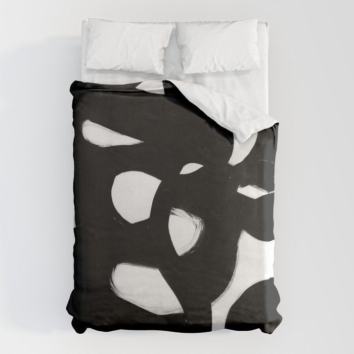 Maze Black & White Minimalist Abstract Mid century Ink Art Dark Brush Strokes Duvet Cover Gallery Image 1