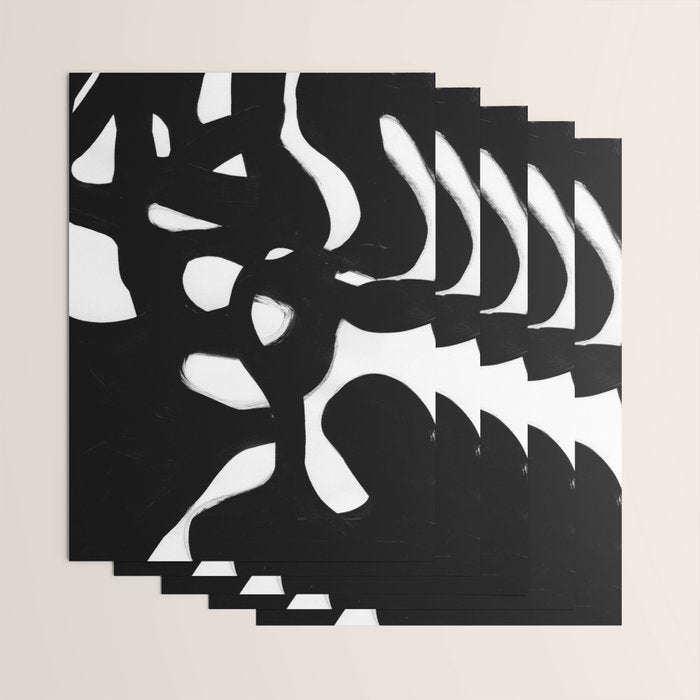 Maze Black & White Minimalist Abstract Mid century Ink Art Dark Brush Strokes Wrapping Paper Gallery Image 3