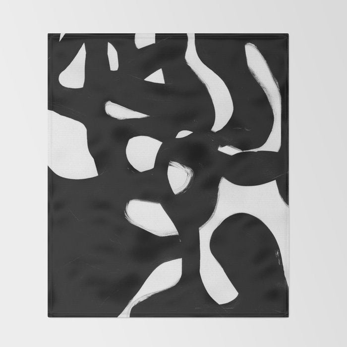 Maze Black & White Minimalist Abstract Mid century Ink Art Dark Brush Strokes Throw Blanket Gallery Image 2