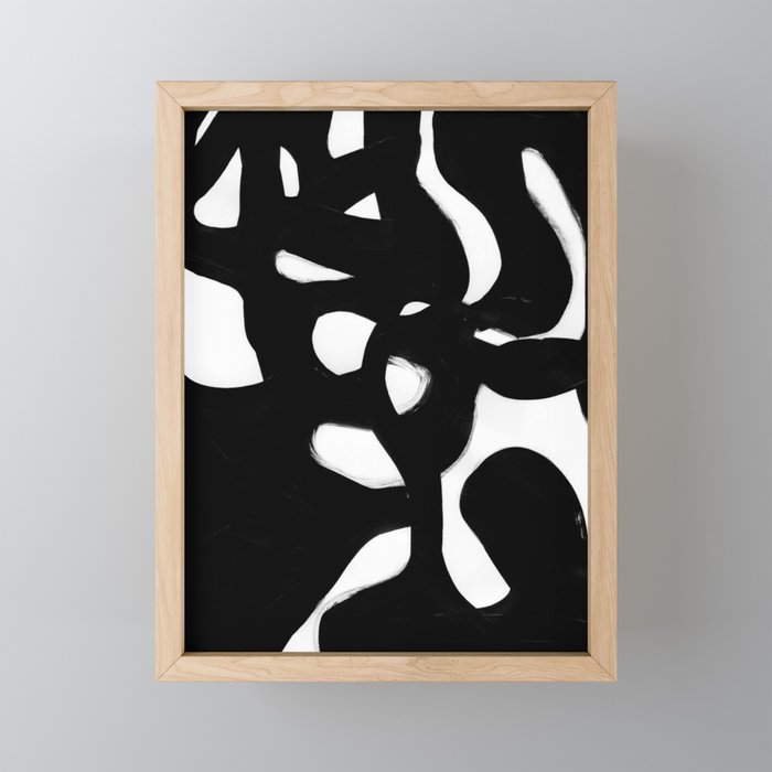 Maze Black & White Minimalist Abstract Mid century Ink Art Dark Brush Strokes Mini Art Print Gallery Image 1