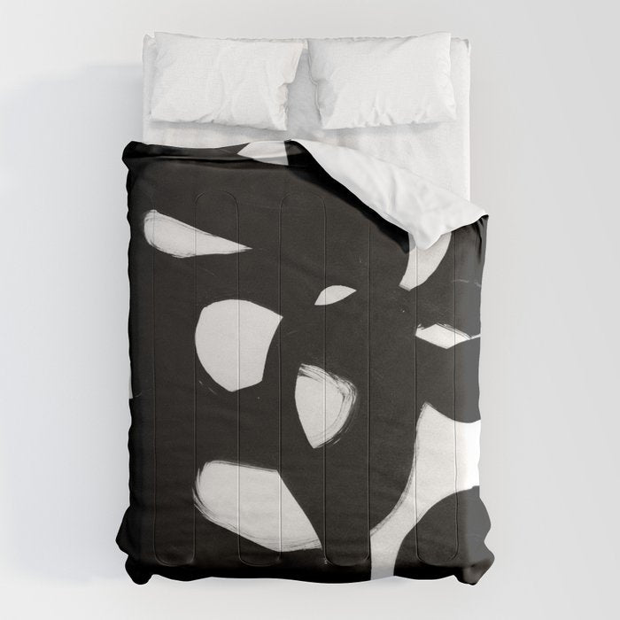 Maze Black & White Minimalist Abstract Mid century Ink Art Dark Brush Strokes Comforter Gallery Image 1
