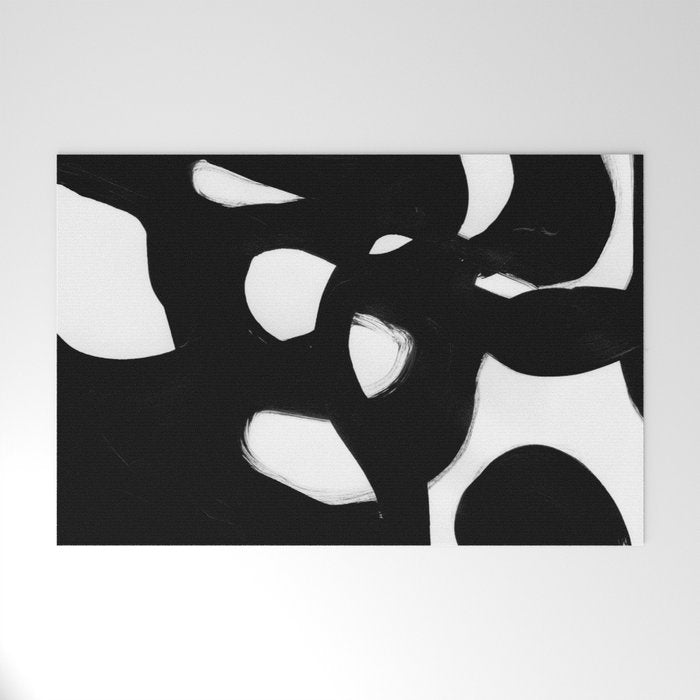 Maze Black & White Minimalist Abstract Mid century Ink Art Dark Brush Strokes Welcome Mat Gallery Image 1