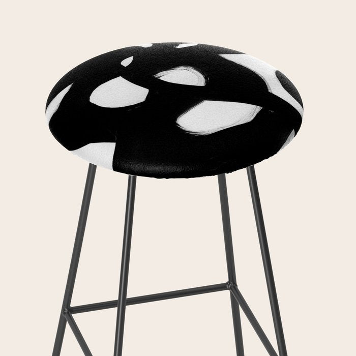 Maze Black & White Minimalist Abstract Mid century Ink Art Dark Brush Strokes Stool Gallery Image 2