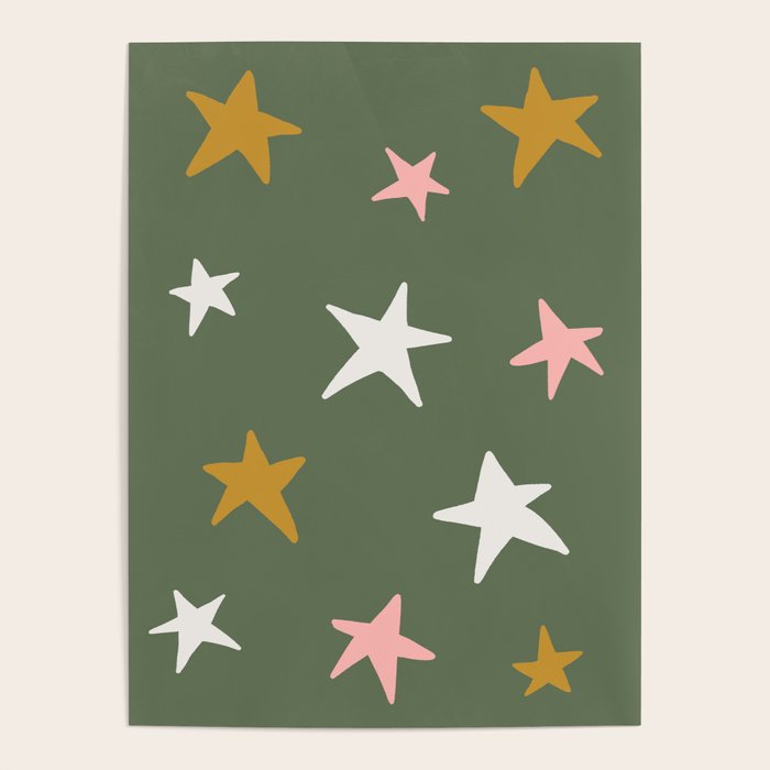 Stars Gold Cream Pink On Muted Green Poster Gallery Image 4