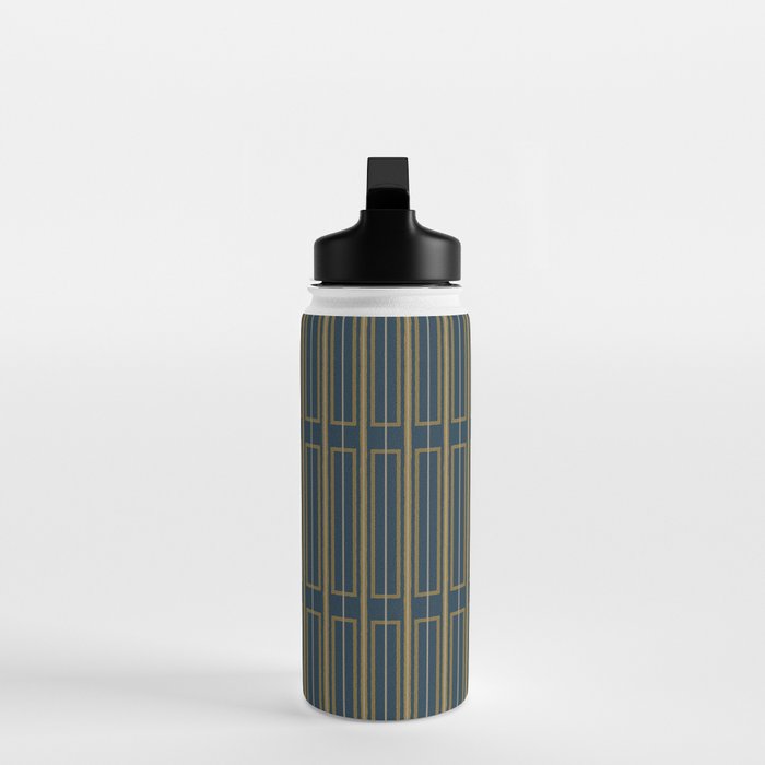Geometric Minimalist Geo Box Striped Pattern in Navy Blue Mustard Gray Water Bottle Gallery Image 3