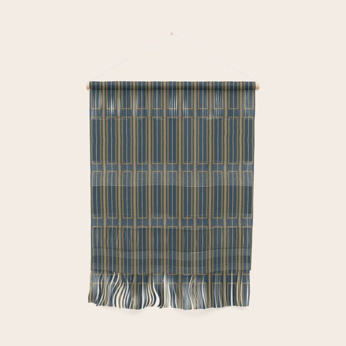 Geometric Minimalist Geo Box Striped Pattern in Navy Blue Mustard Gray Wall Hanging Gallery Image 1
