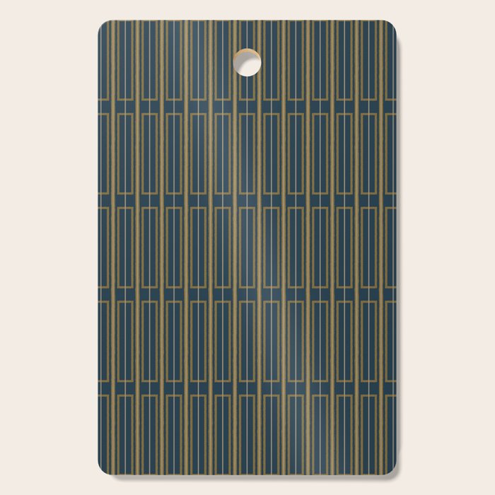 Geometric Minimalist Geo Box Striped Pattern in Navy Blue Mustard Gray Cutting Board Gallery Image 1