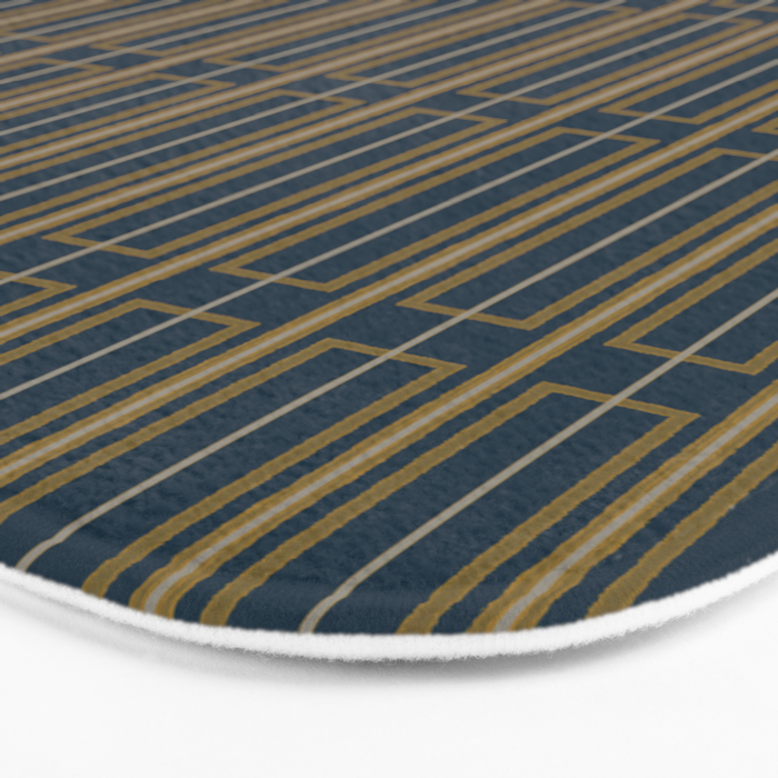 Geometric Minimalist Geo Box Striped Pattern in Navy Blue Mustard Gray Bath Mat Gallery Image 3