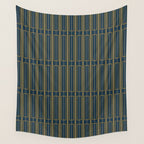 Geometric Minimalist Geo Box Striped Pattern in Navy Blue Mustard Gray Wall Tapestry Gallery Image 4