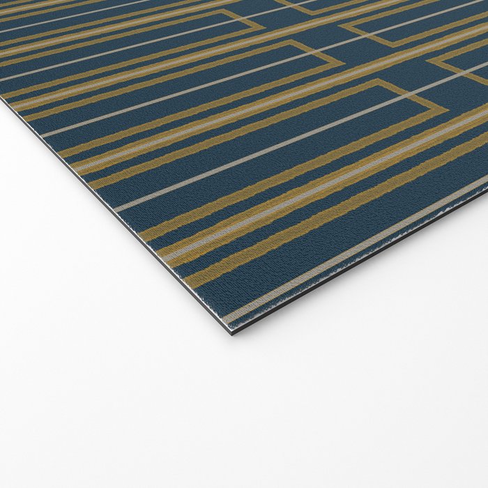 Geometric Minimalist Geo Box Striped Pattern in Navy Blue Mustard Gray Welcome Mat Gallery Image 2