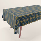 Geometric Minimalist Geo Box Striped Pattern in Navy Blue Mustard Gray Tablecloth Gallery Image 1