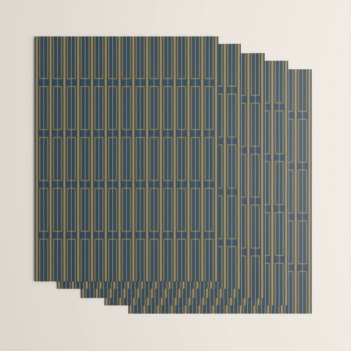 Geometric Minimalist Geo Box Striped Pattern in Navy Blue Mustard Gray Wrapping Paper Gallery Image 3
