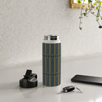 Geometric Minimalist Geo Box Striped Pattern in Navy Blue Mustard Gray Water Bottle Gallery Image 4