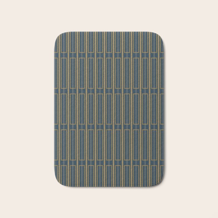 Geometric Minimalist Geo Box Striped Pattern in Navy Blue Mustard Gray Bath Mat Gallery Image 1