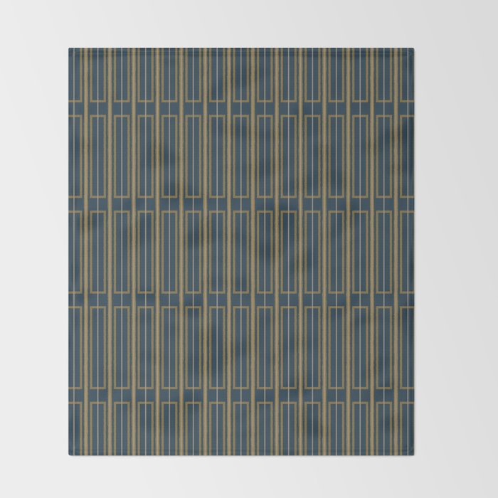 Geometric Minimalist Geo Box Striped Pattern in Navy Blue Mustard Gray Throw Blanket Gallery Image 2