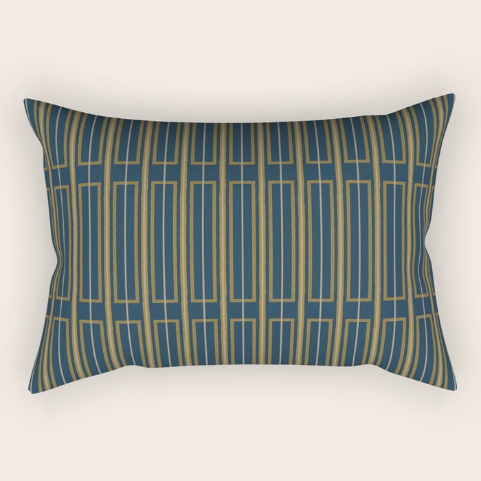 Geometric Minimalist Geo Box Striped Pattern in Navy Blue Mustard Gray Rectangular Pillow Gallery Image 1