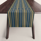 Geometric Minimalist Geo Box Striped Pattern in Navy Blue Mustard Gray Table Runner Gallery Image 1