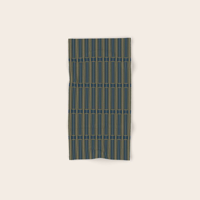 Geometric Minimalist Geo Box Striped Pattern in Navy Blue Mustard Gray Bath Towel Gallery Image 1