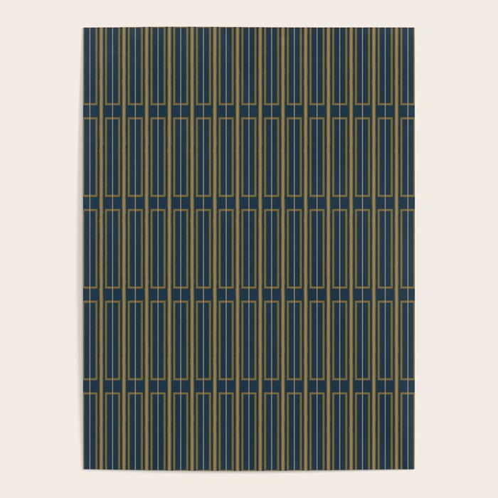 Geometric Minimalist Geo Box Striped Pattern in Navy Blue Mustard Gray Poster Gallery Image 4