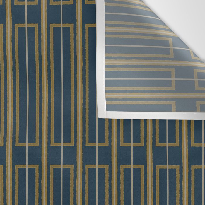 Geometric Minimalist Geo Box Striped Pattern in Navy Blue Mustard Gray Wall Tapestry Gallery Image 3