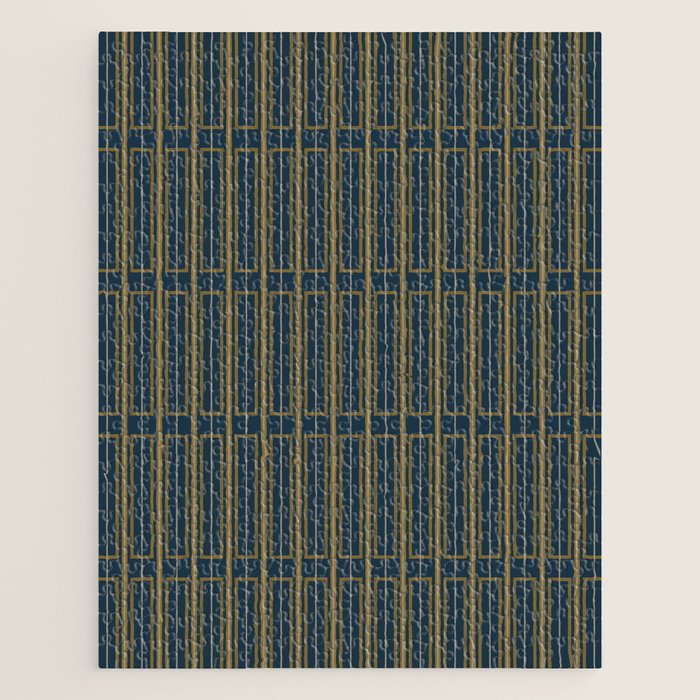 Geometric Minimalist Geo Box Striped Pattern in Navy Blue Mustard Gray Jigsaw Puzzle Gallery Image 1