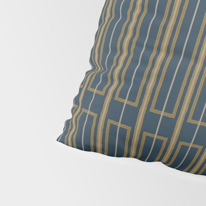 Geometric Minimalist Geo Box Striped Pattern in Navy Blue Mustard Gray Pillow Sham Gallery Image 4