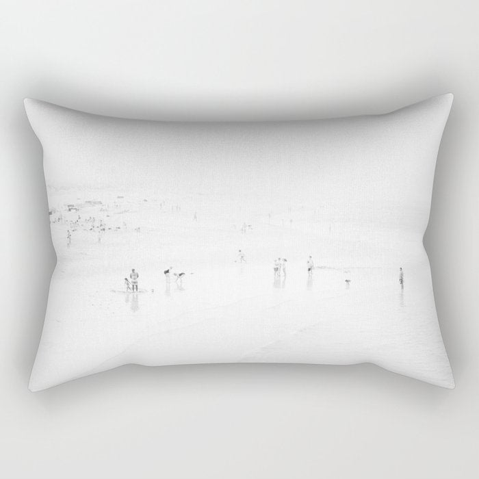 Black and White Beach - People - Minimal Beach - Ocean - Sea Travel photography Rectangular Pillow Gallery Image 1