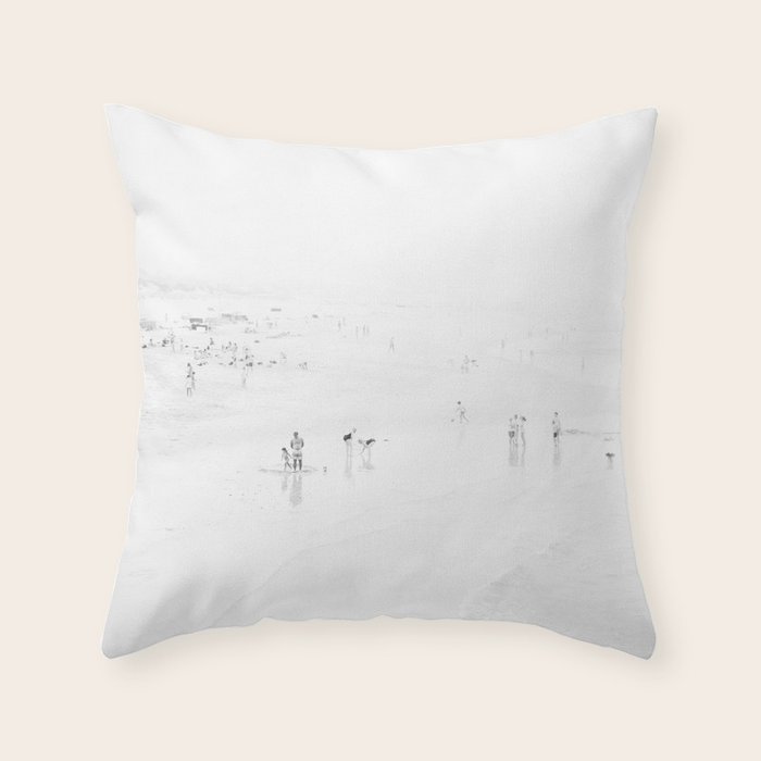 Black and White Beach - People - Minimal Beach - Ocean - Sea Travel photography Throw Pillow Gallery Image 1