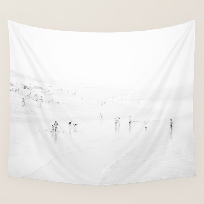 Black and White Beach - People - Minimal Beach - Ocean - Sea Travel photography Wall Tapestry Gallery Image 4