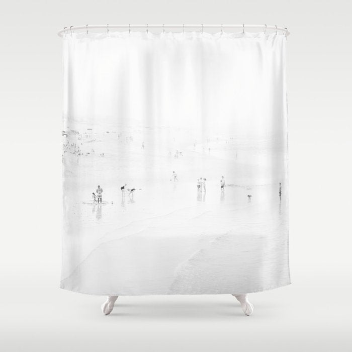Black and White Beach - People - Minimal Beach - Ocean - Sea Travel photography Shower Curtain Gallery Image 1