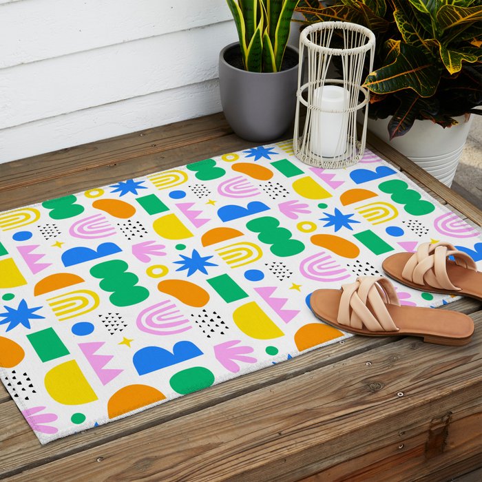 Colorful abstract organic shape art pattern Outdoor Rug Gallery Image 2