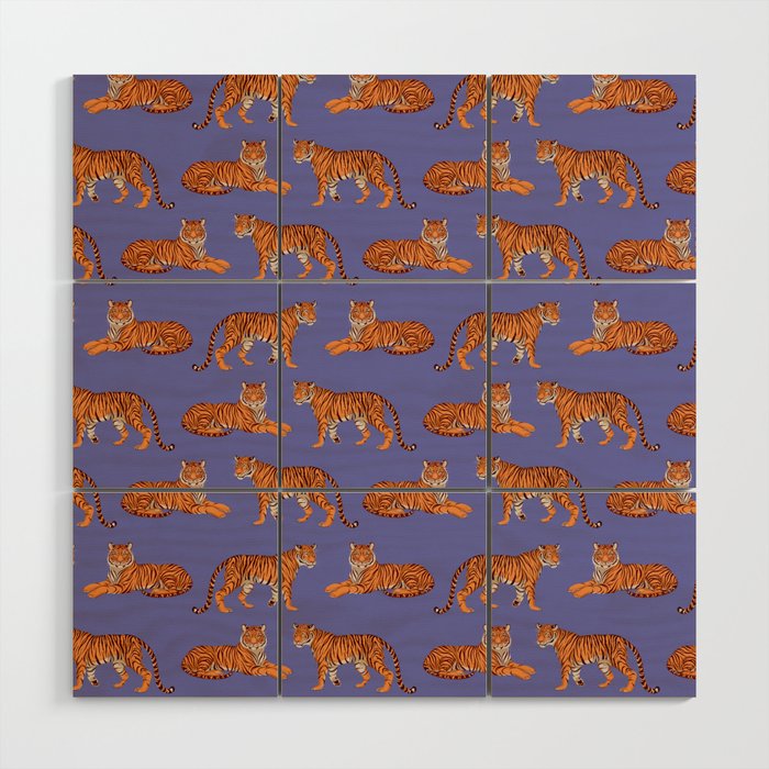 Tigers - Very Peri Wood Wall Art Gallery Image 1
