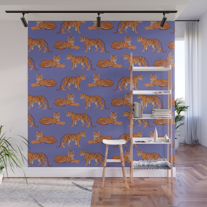 Tigers - Very Peri Wall Mural Gallery Image 1