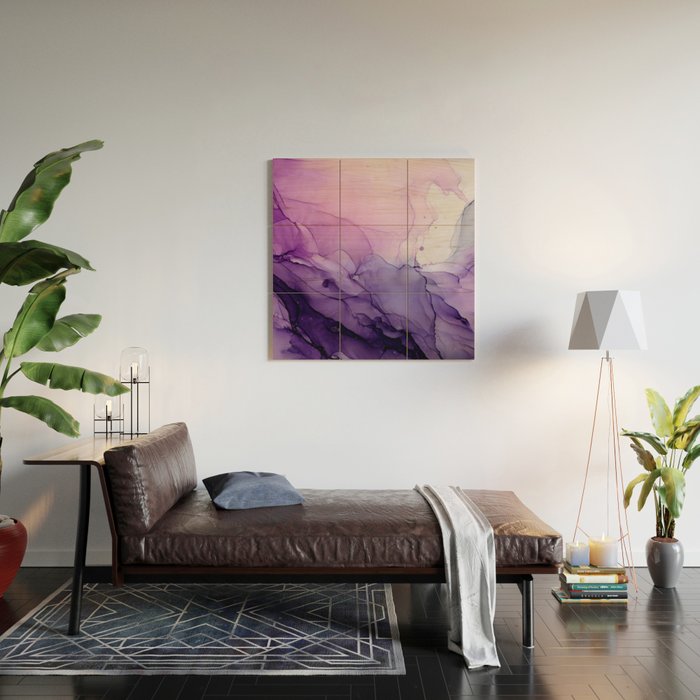 Purple Amethyst Crystal Inspired Abstract Flow Painting Wood Wall Art Gallery Image 2