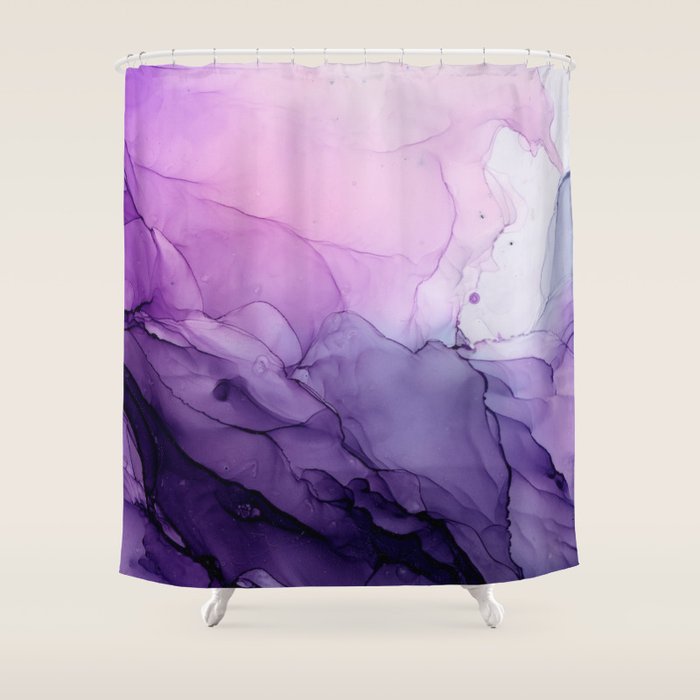 Purple Amethyst Crystal Inspired Abstract Flow Painting Shower Curtain Gallery Image 1