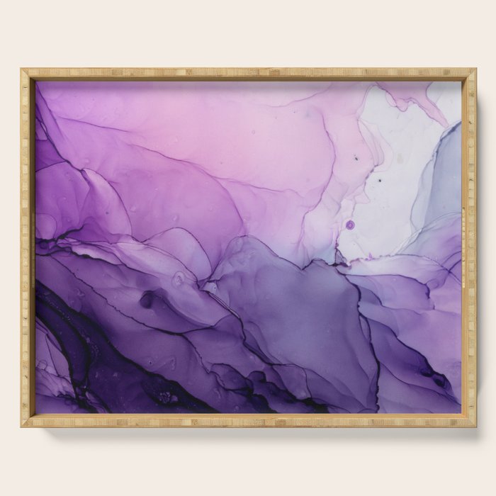 Purple Amethyst Crystal Inspired Abstract Flow Painting Serving Tray Gallery Image 1
