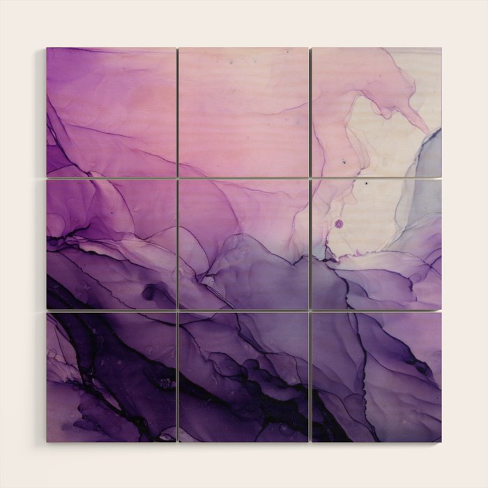 Purple Amethyst Crystal Inspired Abstract Flow Painting Wood Wall Art Gallery Image 1