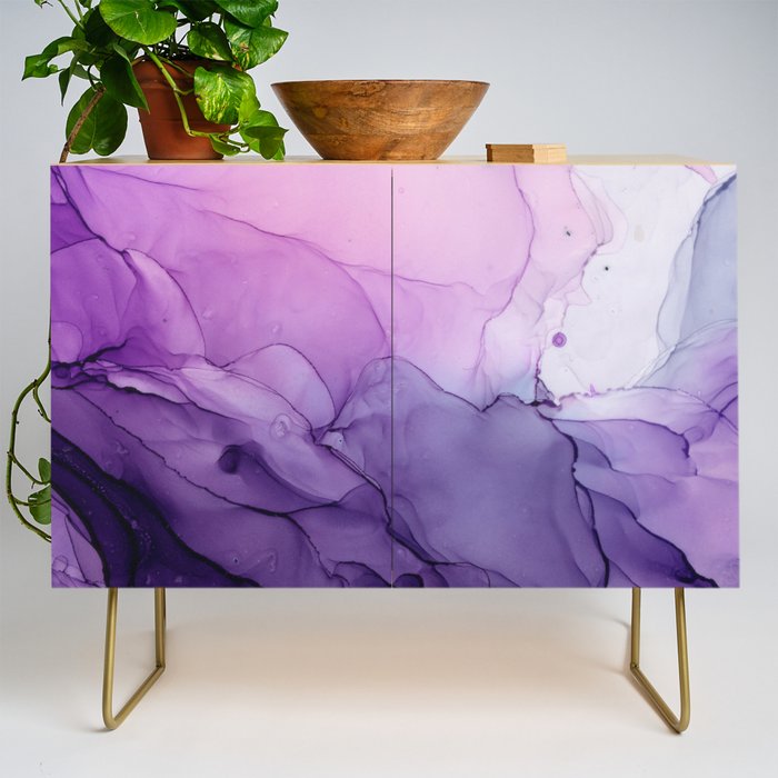 Purple Amethyst Crystal Inspired Abstract Flow Painting Credenza Gallery Image 1