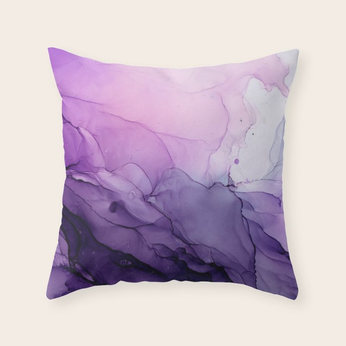 Purple Amethyst Crystal Inspired Abstract Flow Painting Throw Pillow Gallery Image 6