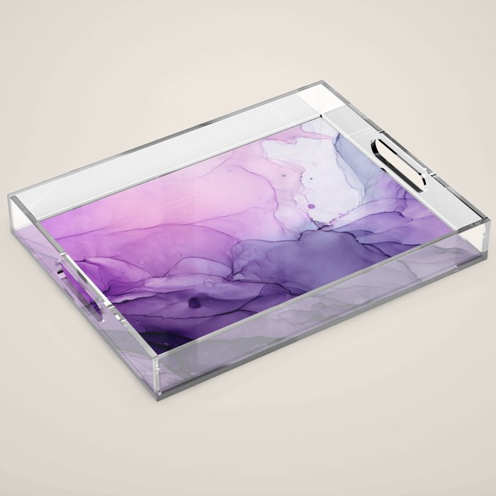 Purple Amethyst Crystal Inspired Abstract Flow Painting Acrylic Tray Gallery Image 1