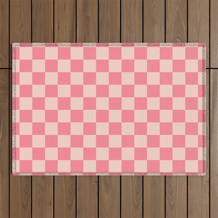 Checkerboard Check Checked Pattern in Pink and Blush Outdoor Rug Gallery Image 1