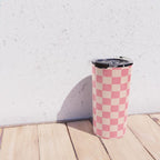 Checkerboard Check Checked Pattern in Pink and Blush Travel Mug Gallery Image 4