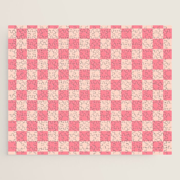 Checkerboard Check Checked Pattern in Pink and Blush Jigsaw Puzzle Gallery Image 1