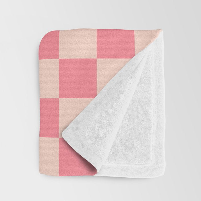 Checkerboard Check Checked Pattern in Pink and Blush Throw Blanket Gallery Image 3