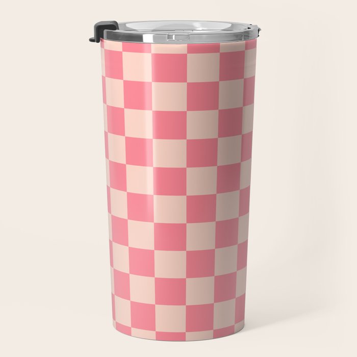 Checkerboard Check Checked Pattern in Pink and Blush Travel Mug Gallery Image 3
