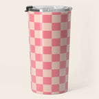 Checkerboard Check Checked Pattern in Pink and Blush Travel Mug Gallery Image 3