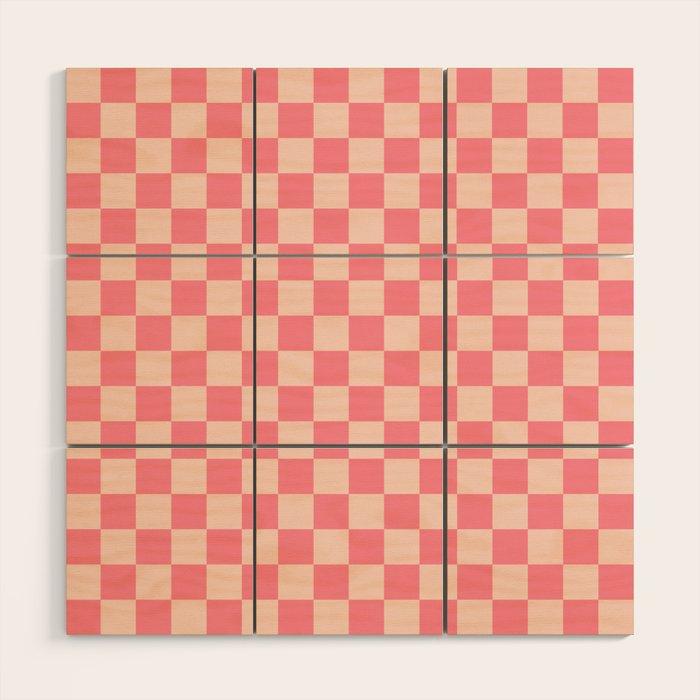 Checkerboard Check Checked Pattern in Pink and Blush Wood Wall Art Gallery Image 1