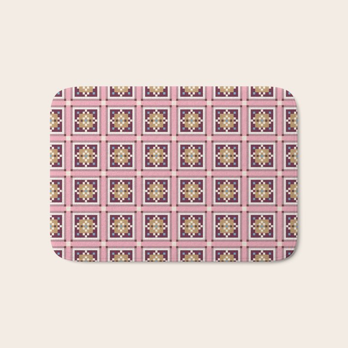 Decorative Tile Grid Pattern Vintage Inspired Geometric in Pink  Burgundy and Gold Bath Mat Gallery Image 1