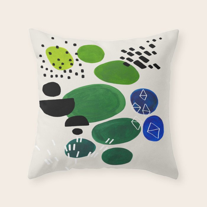 Fun Abstract Minimalist Mid Century Modern Colorful Shapes Lime Green Blue Watercolor Bubbles Throw Pillow Gallery Image 6